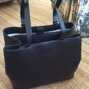 Dagne Dover Black Pebbled Leather Double-Handle Tote